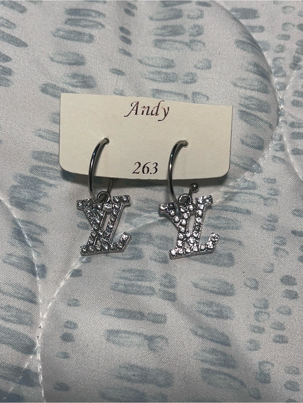 Crystal Initial Hoop Drop Earrings in Silver